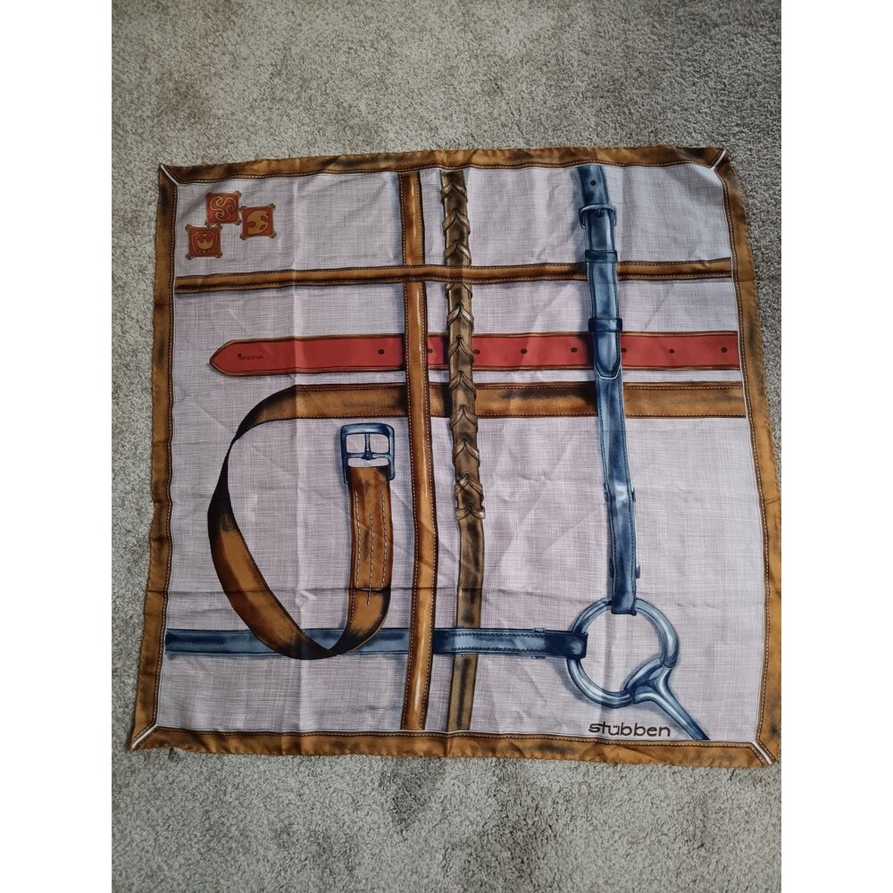 Vintage Stübben Equestrian 100% Silk Scarf Made In Italy Saddlers Horse Art EUC